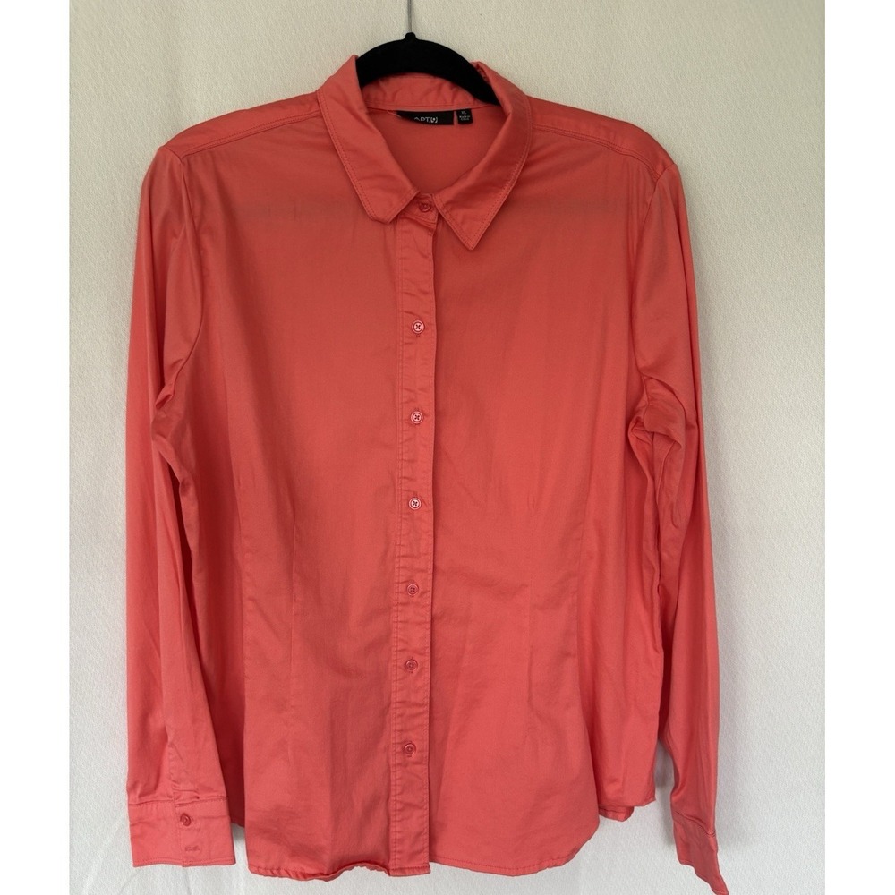 Apt 9 Top Size XL Button up Long Sleeve Hot Orange/pink